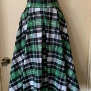 Laura Byrnes green white and black plaid taffeta party skirt size XS